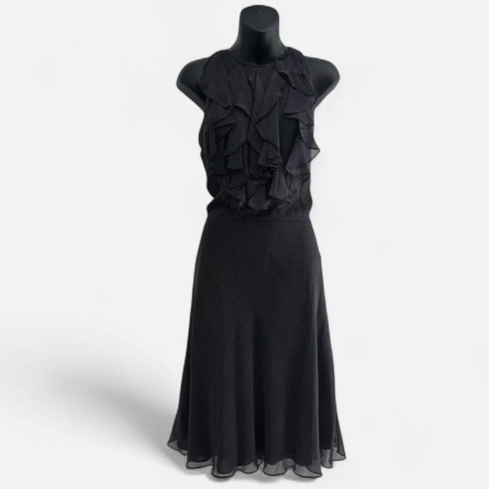 Ralph Lauren Sleeveless Silk Dress – Size 12, Black with Cream Polkadots
